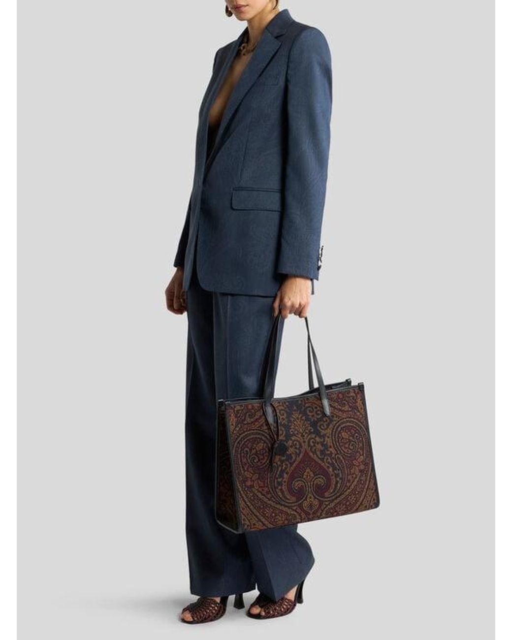 Etro Blue Wool Jacquard Single-Breasted Jacket With Paisley Motif