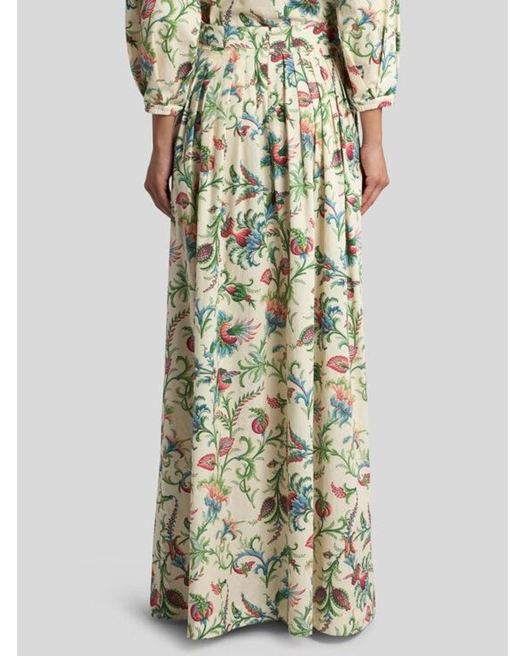 Jupe Longue Plissée En Coton À Motif Floral, Femme, Taille Etro en coloris White