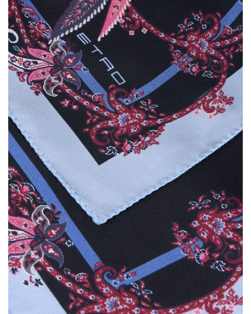 Etro Blue Silk Pocket Square With Parrot And Paisley Print for men