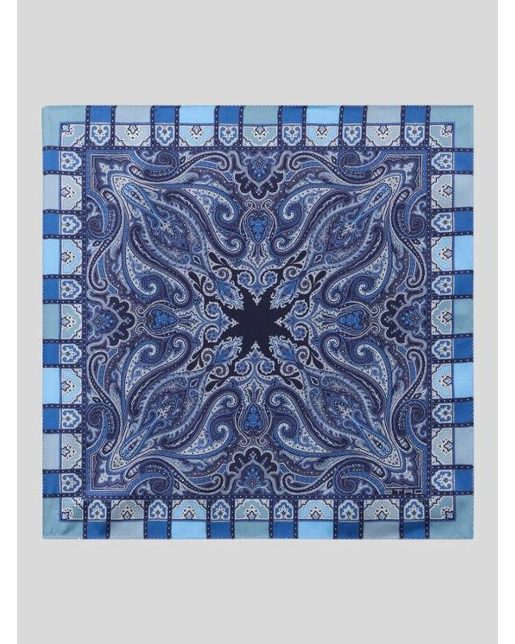 Etro Blue Silk Pocket Square With Paisley And Medallion Motif for men