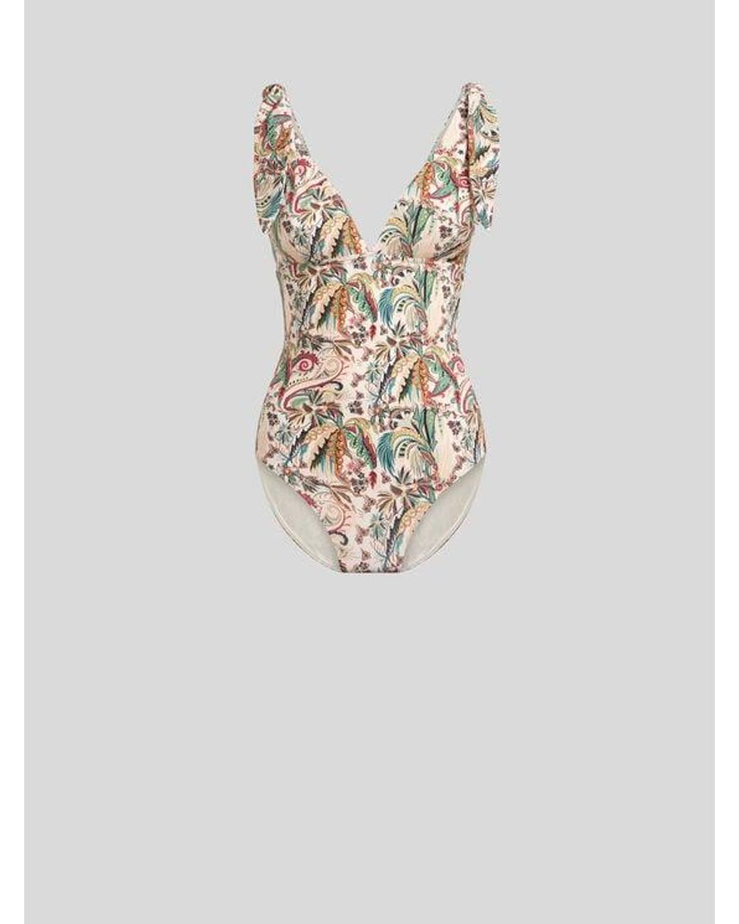 Etro White One-Piece Swimsuit With Paisley Foliage Motif