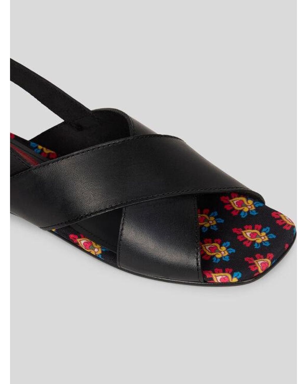 Etro Black Low Leather Sandals With Crossover Detail