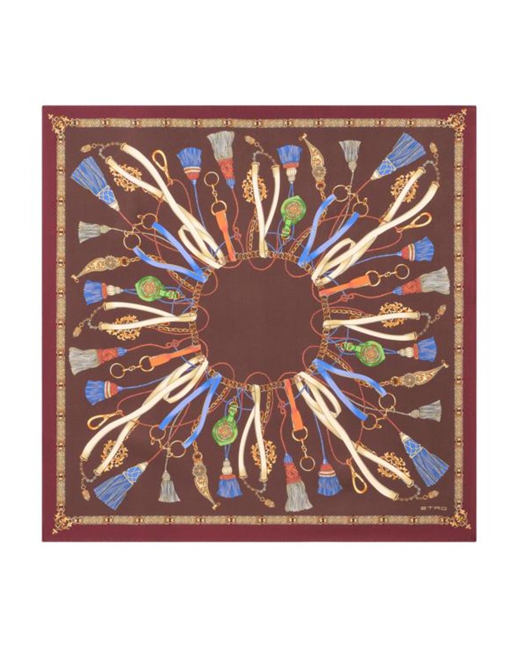 Etro Brown Silk Scarf With Charm Motif