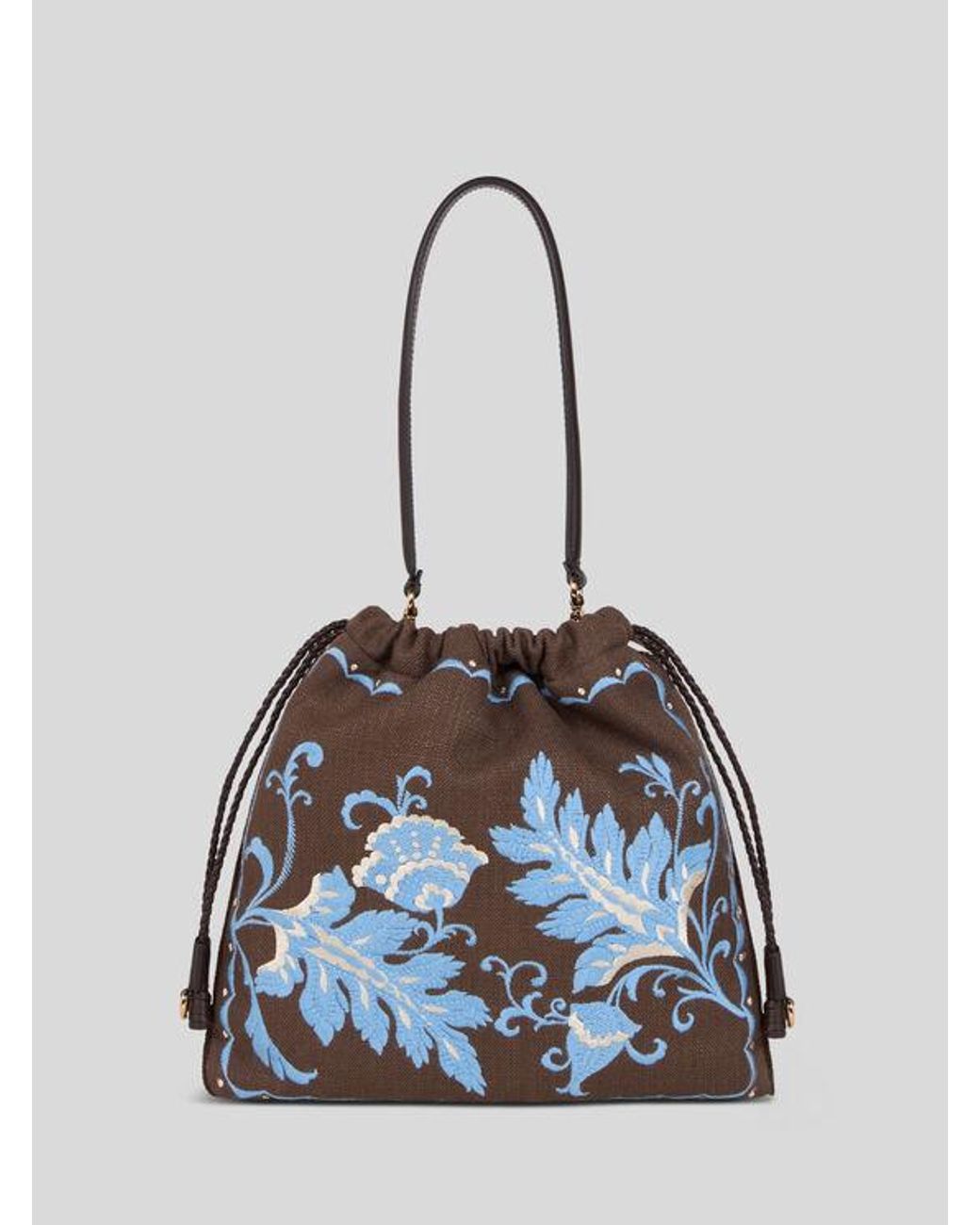 Etro Blue Medium Linen-Blend Kalispera Bag With Embroidery