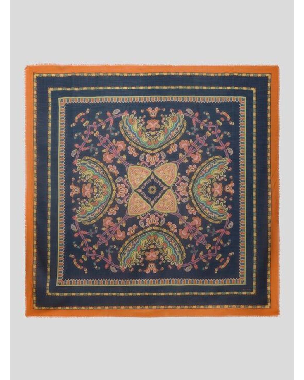 Etro Blue Floral Paisley Cashmere-Blend Shawl
