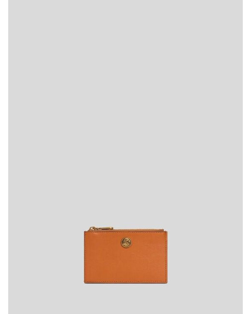 Etro White Leather Card Holder With Pegaso Button