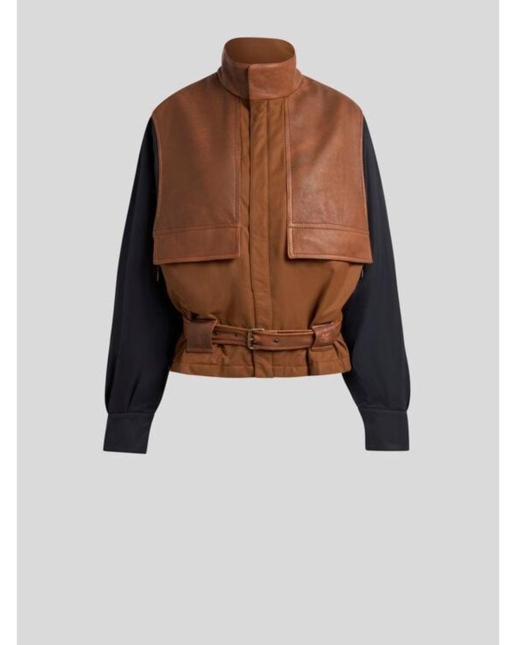Etro Brown Padded Bomber Jacket With Contrasting Sleeves