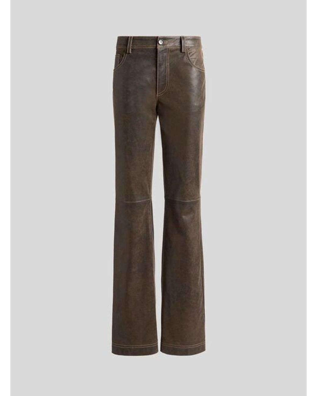 Etro Gray Leather Trousers