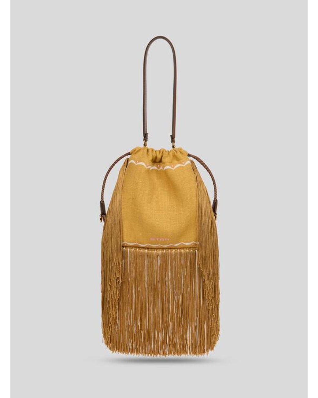 Etro Metallic Small Linen-Blend Kalispera Bag With Embroidery And Fringes