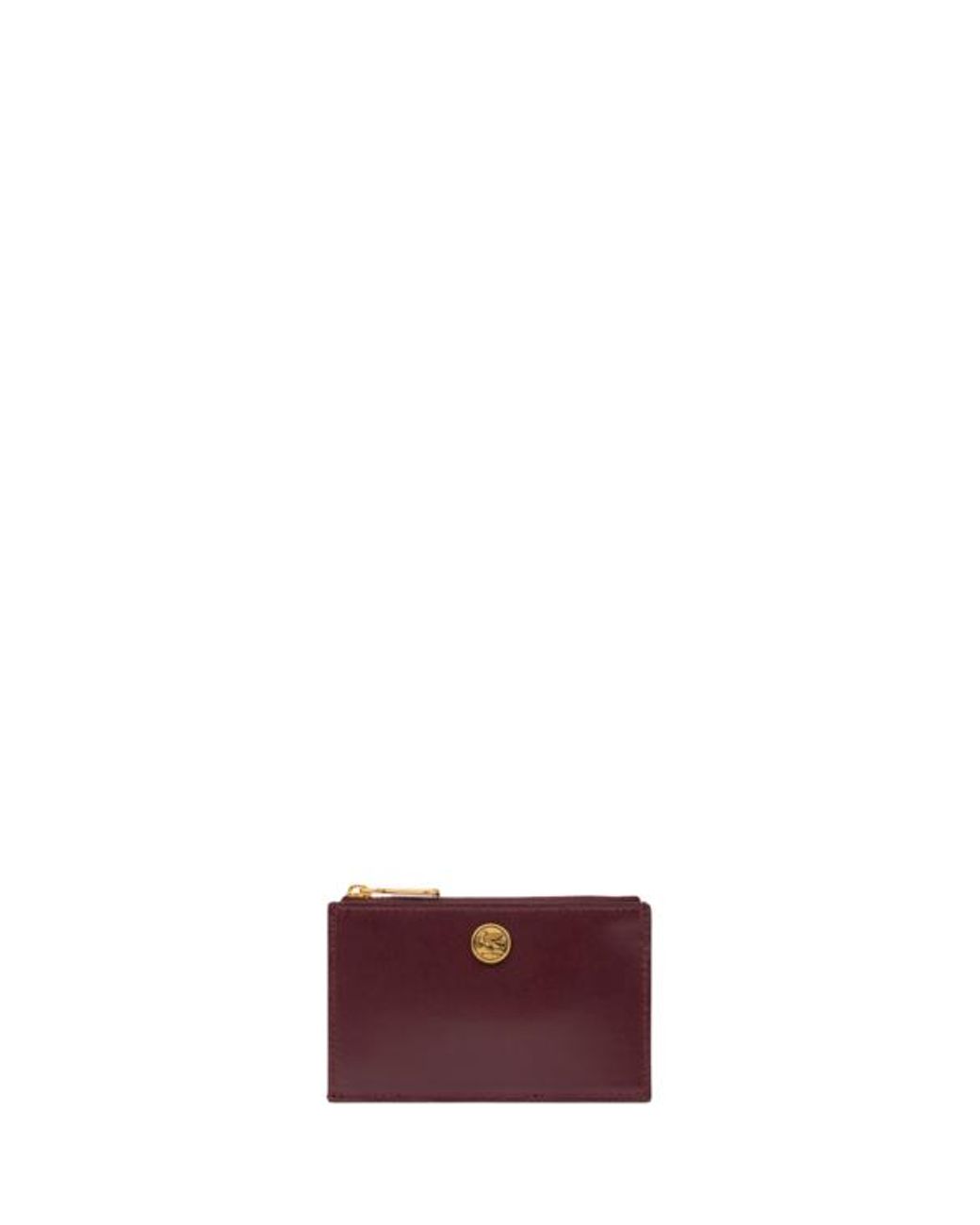 Etro Purple Leather Card Holder With Pegaso Button