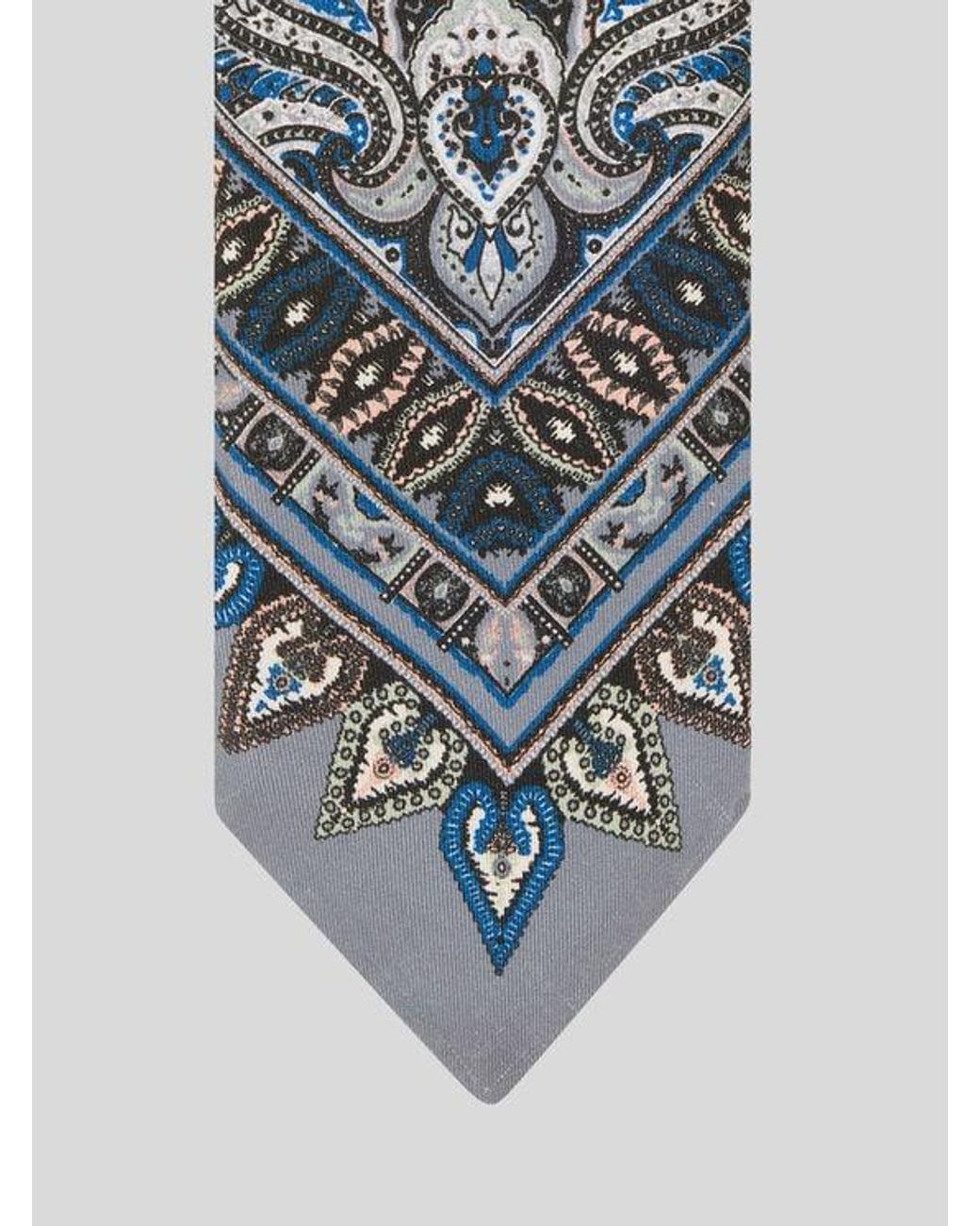 Etro Blue Silk Tie With Placed Floral Paisley Print for men