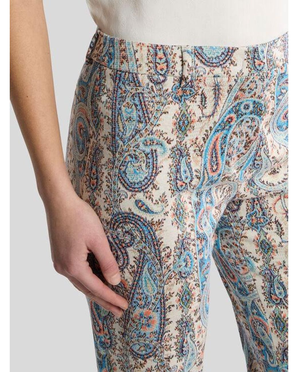 Etro Gray Flared Cotton-Blend Jacquard Trousers With Paisley Foliage Motif