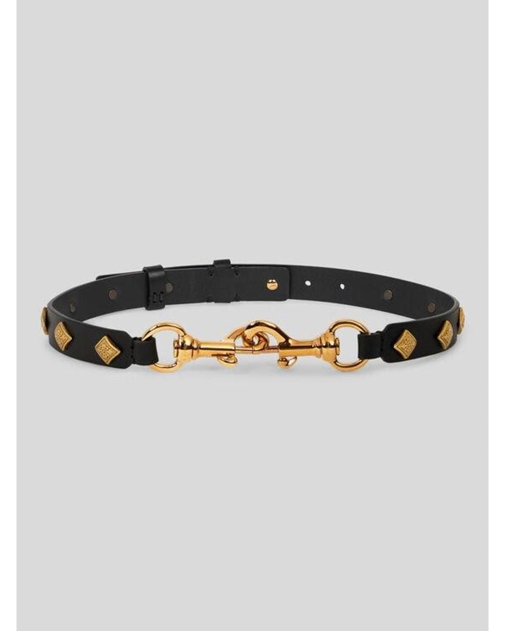 Etro Black Leather Pony Belt With Diamond-Shaped Studs