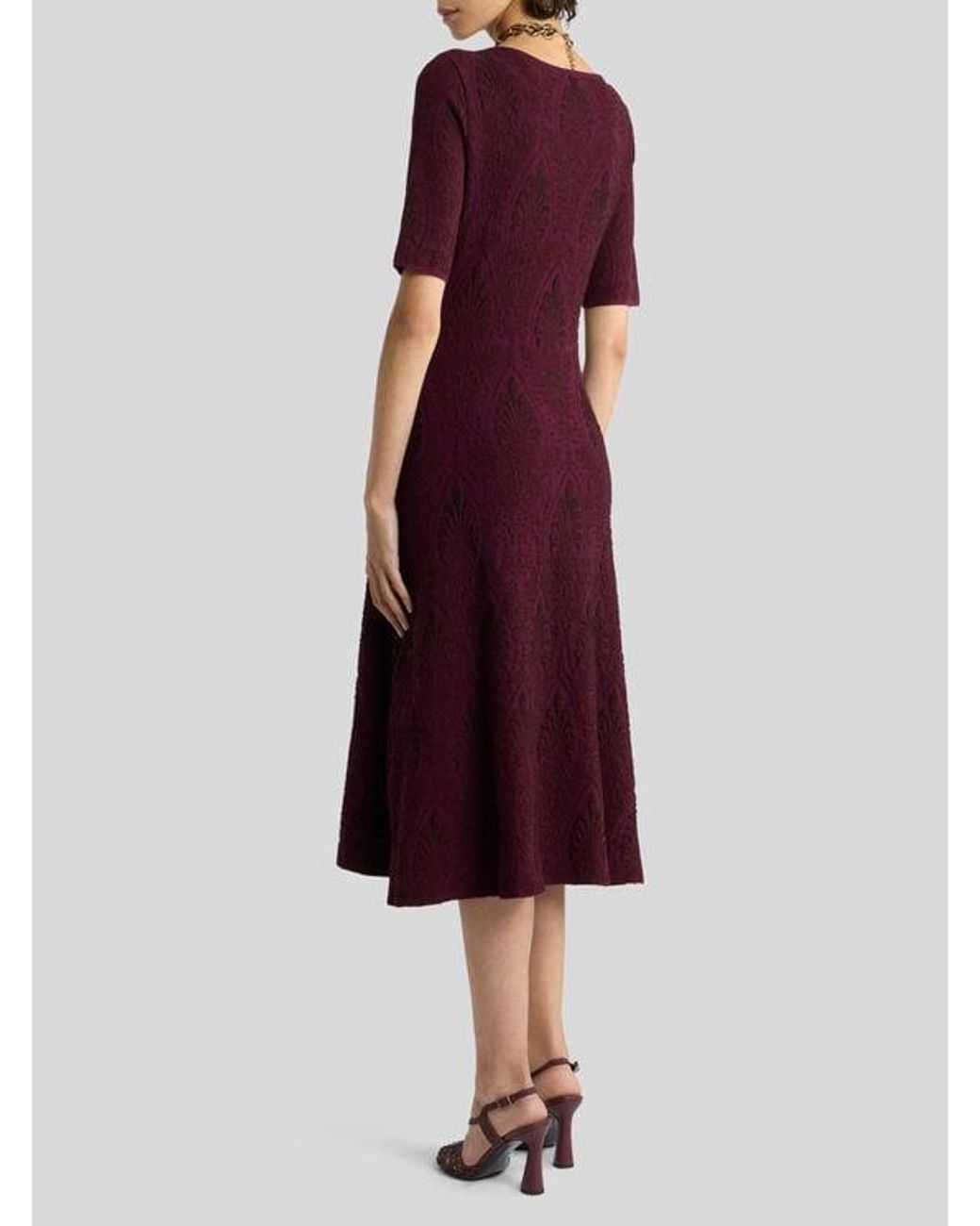 Etro Purple Jacquard Midi Dress With Medallion Motif