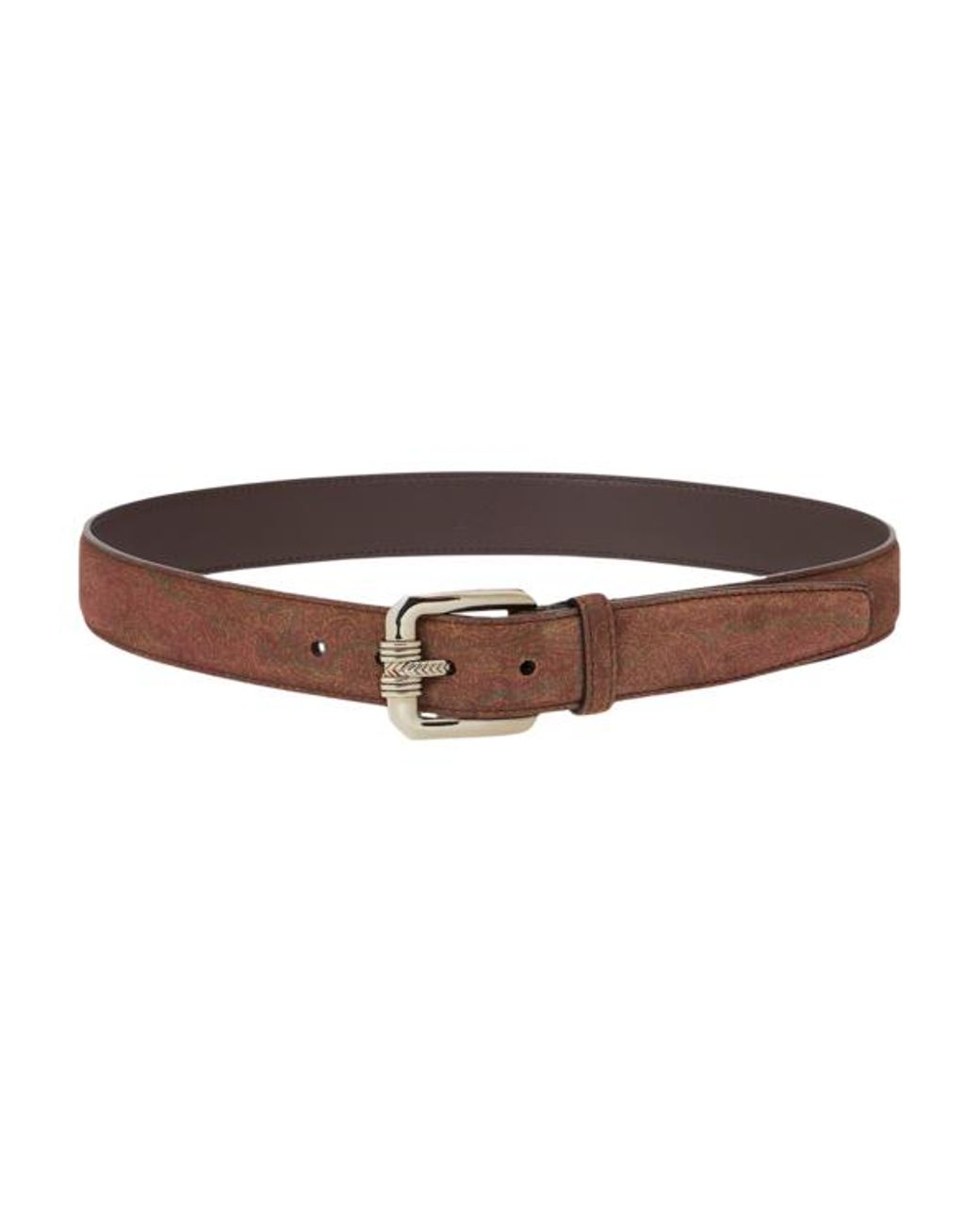 Etro Brown Printed Suede Belt for men