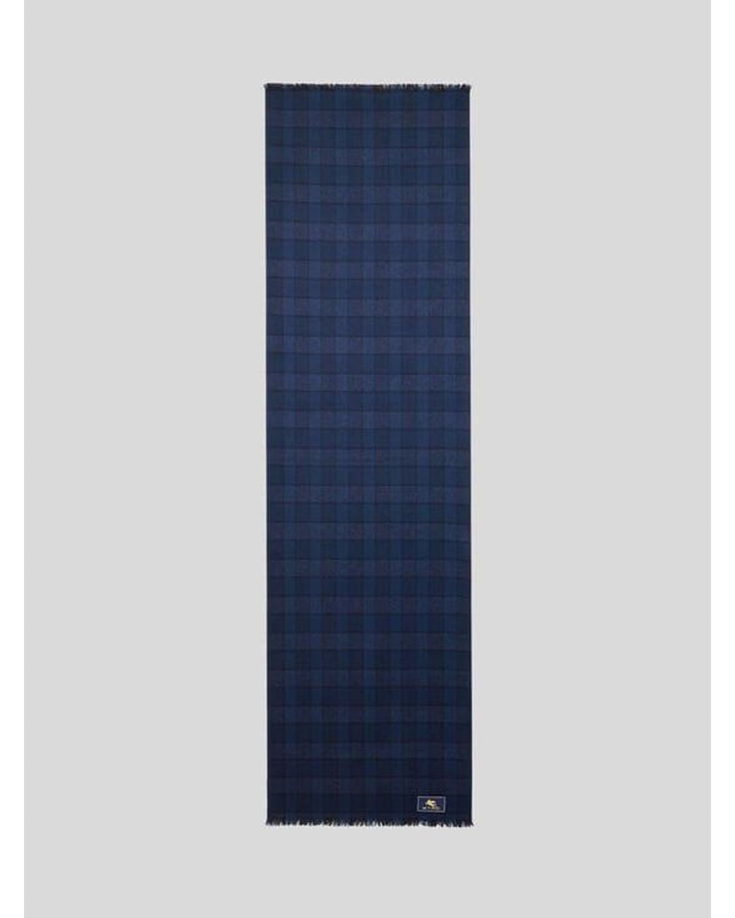 Etro Blue Wool And Cashmere Scarf With Check Motif for men