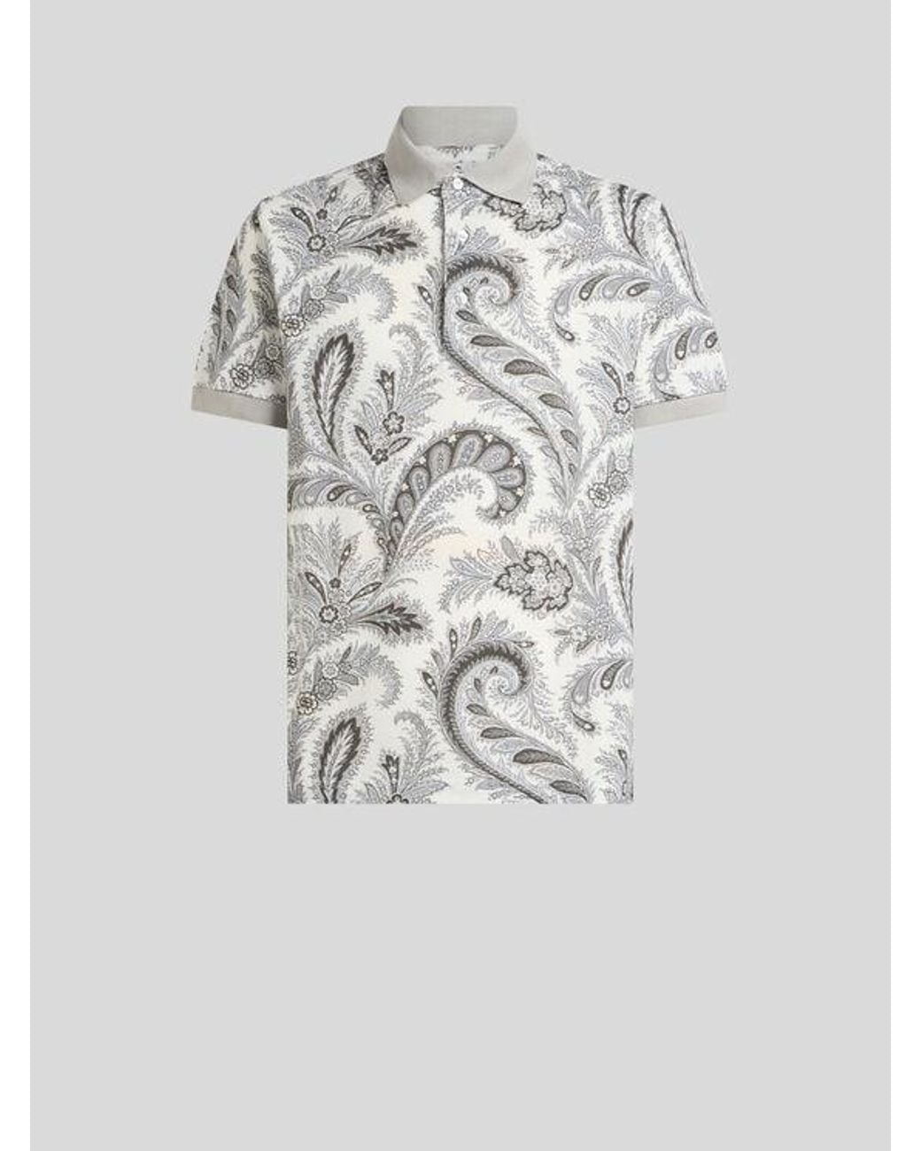 Etro White Floral Paisley Cotton Polo Shirt for men