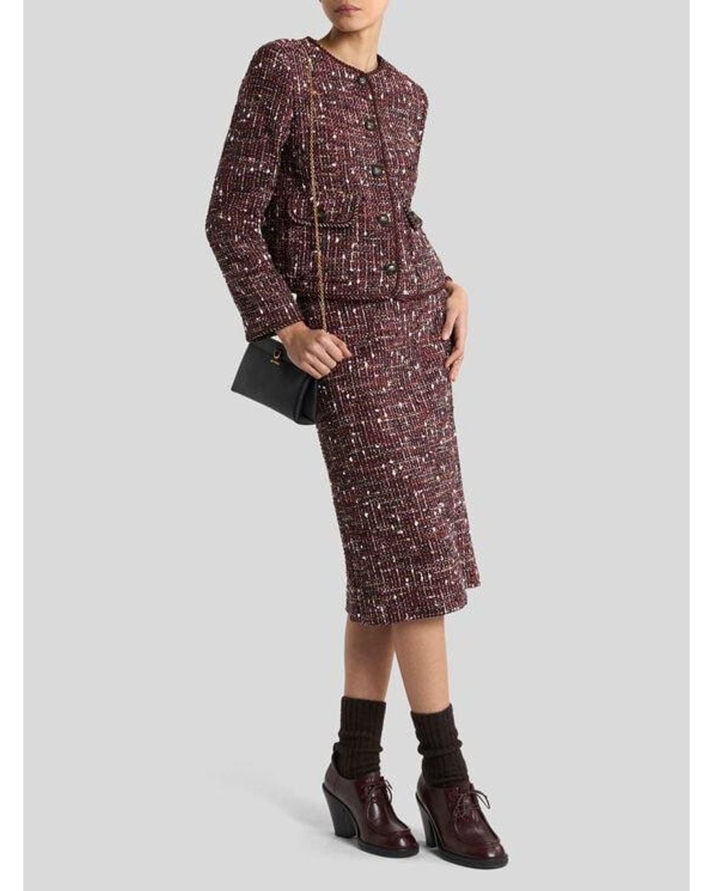 Etro Purple Knee-Length Cotton Tweed Skirt