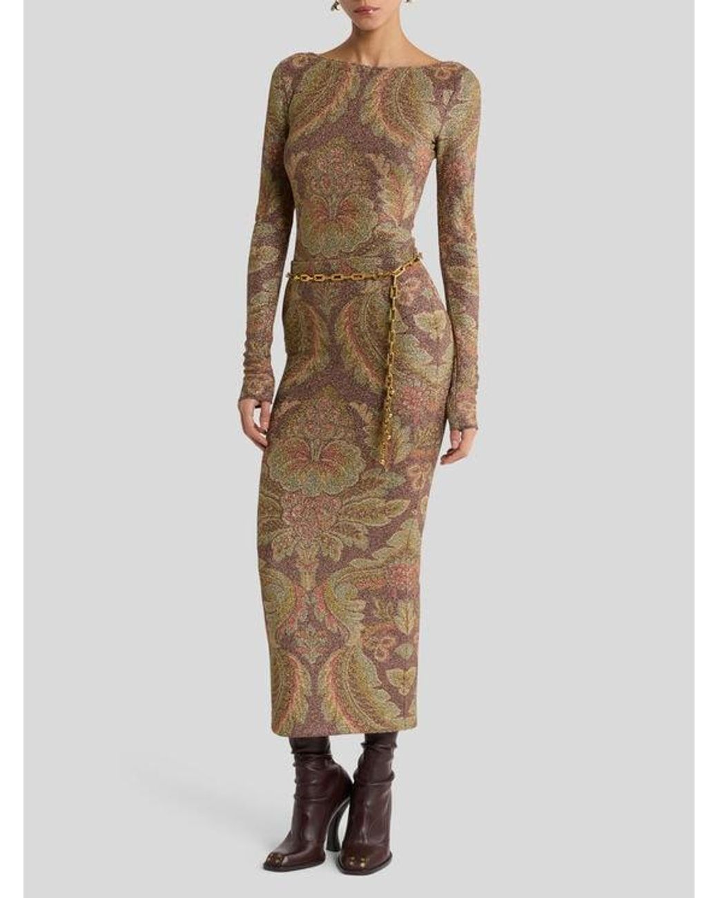Etro Natural Jersey Midi Skirt With Floral Motif