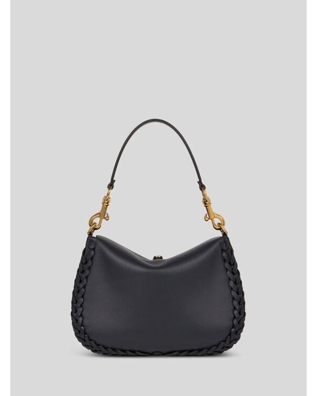 Etro Blue Medium Nappa Leather Pony Bag With Threading