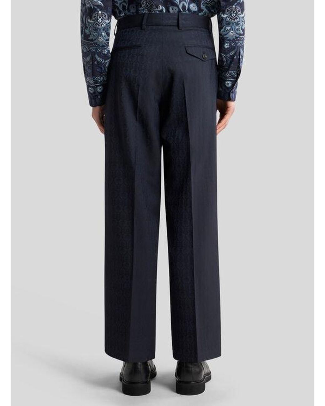 Etro Blue Wool Jacquard Trousers for men
