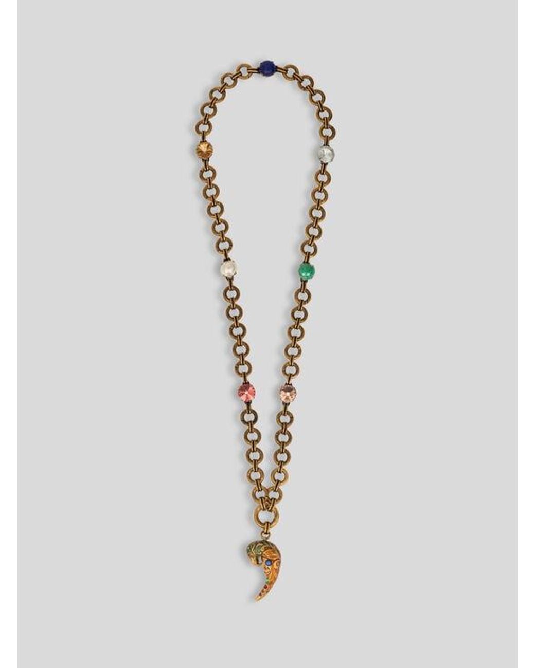 Etro White Necklace With Paisley Parrot And Crystals