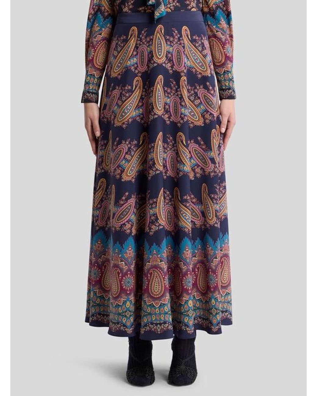 Etro Purple Silk Skirt With Placed Print