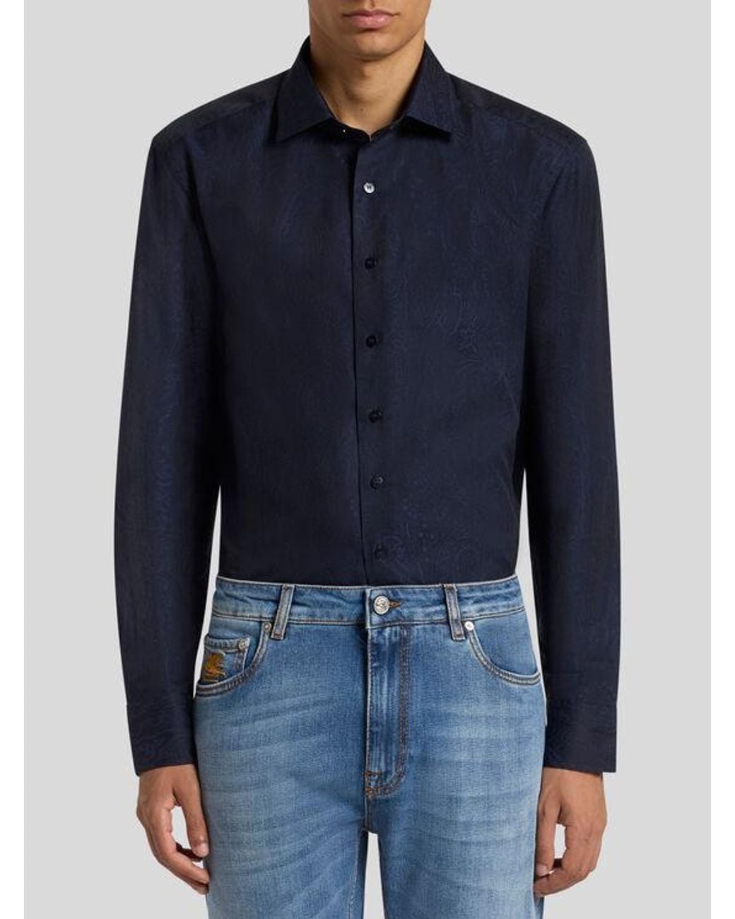 Etro Blue Cotton Jacquard Shirt for men