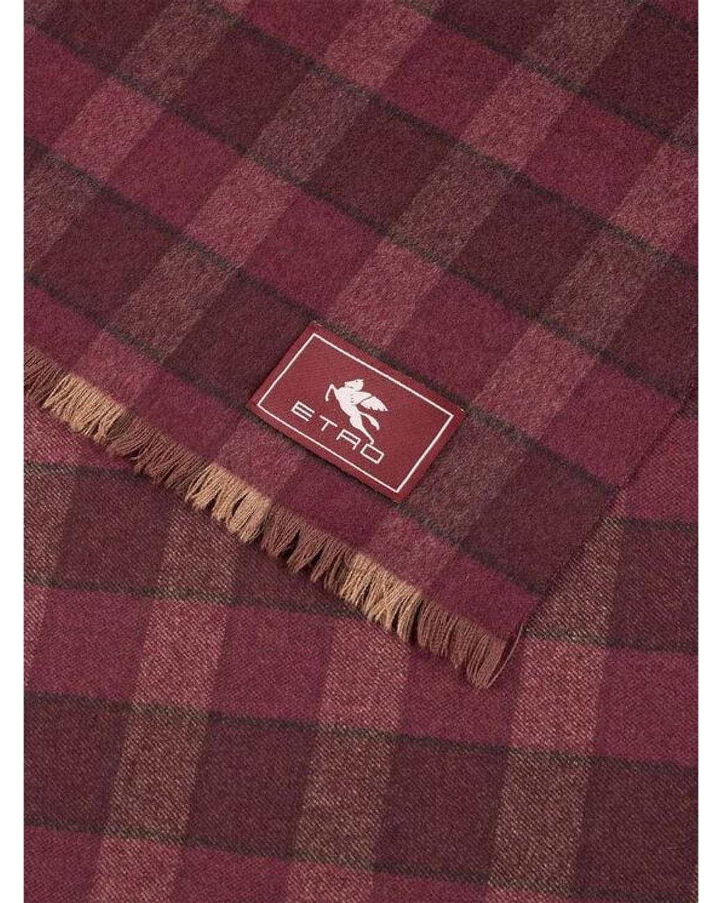 Etro Purple Wool And Cashmere Scarf With Check Motif for men