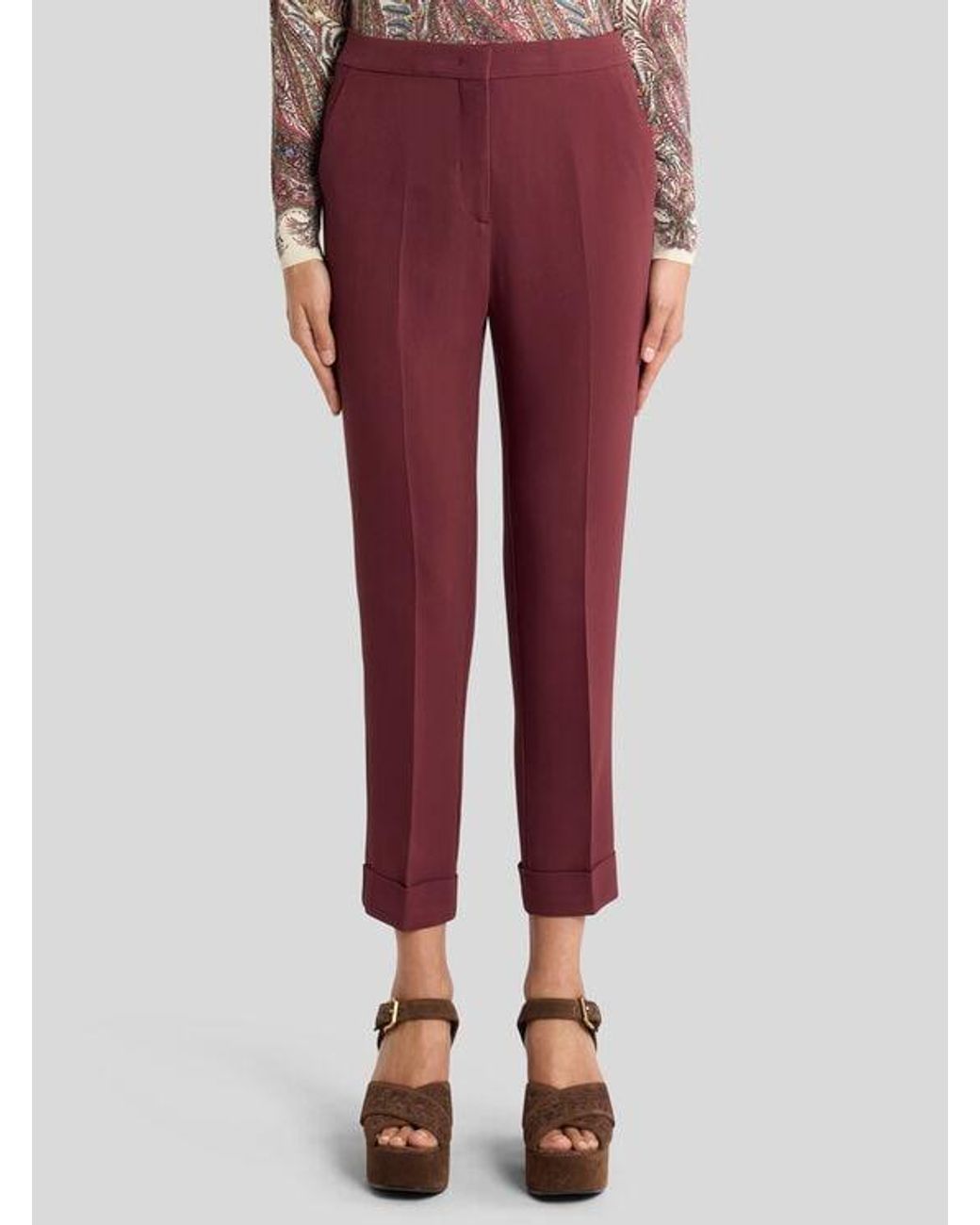 Etro Red Cady Cigarette Trousers