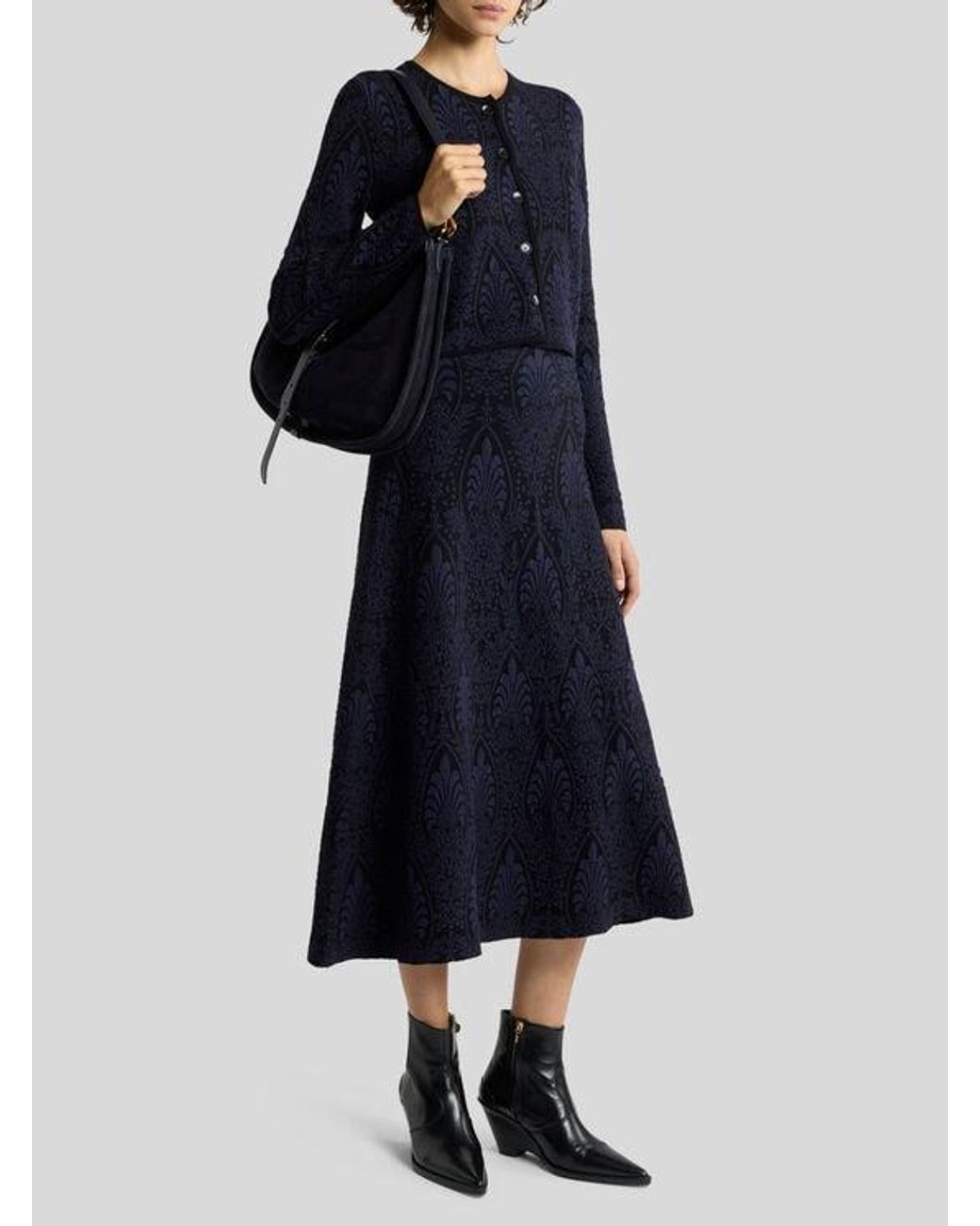 Etro Blue Jacquard Maxi Skirt With Medallion Motif