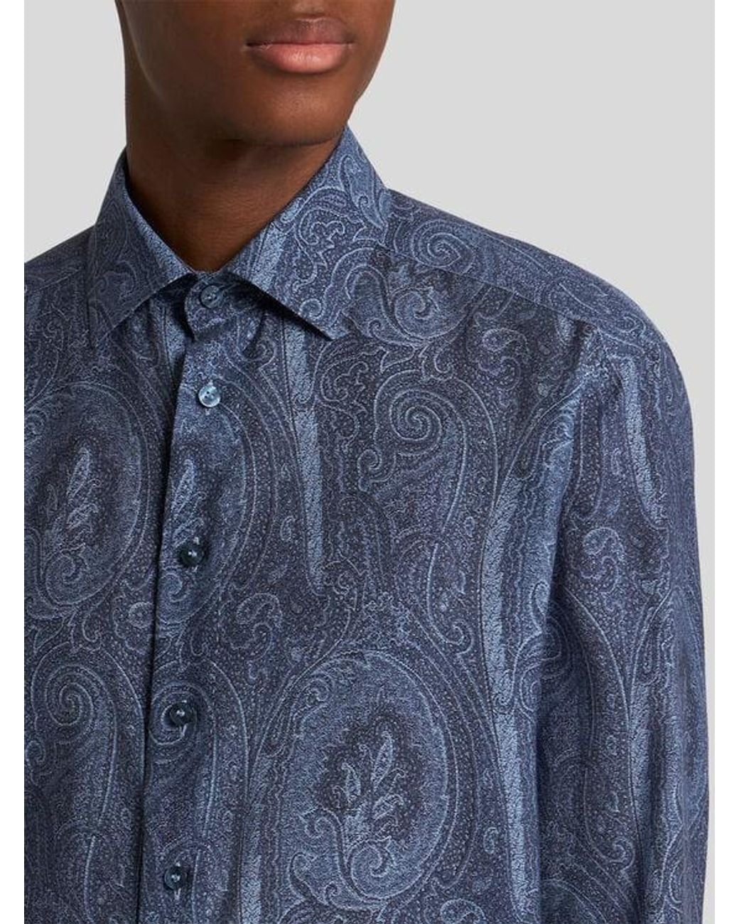 Etro Blue Textured Fabric Dress Shirt for men