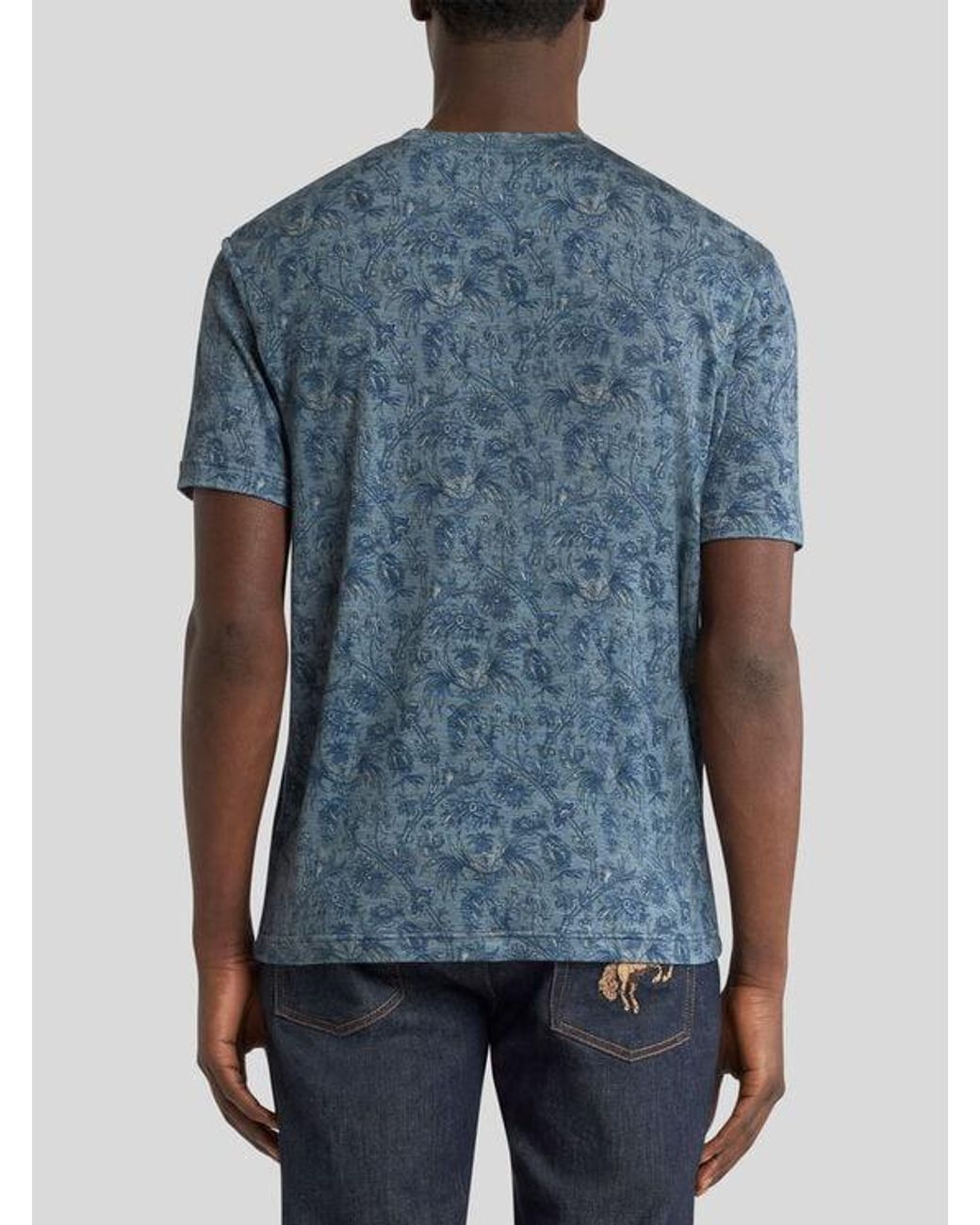 Etro Blue T-Shirt With Floral Motif for men