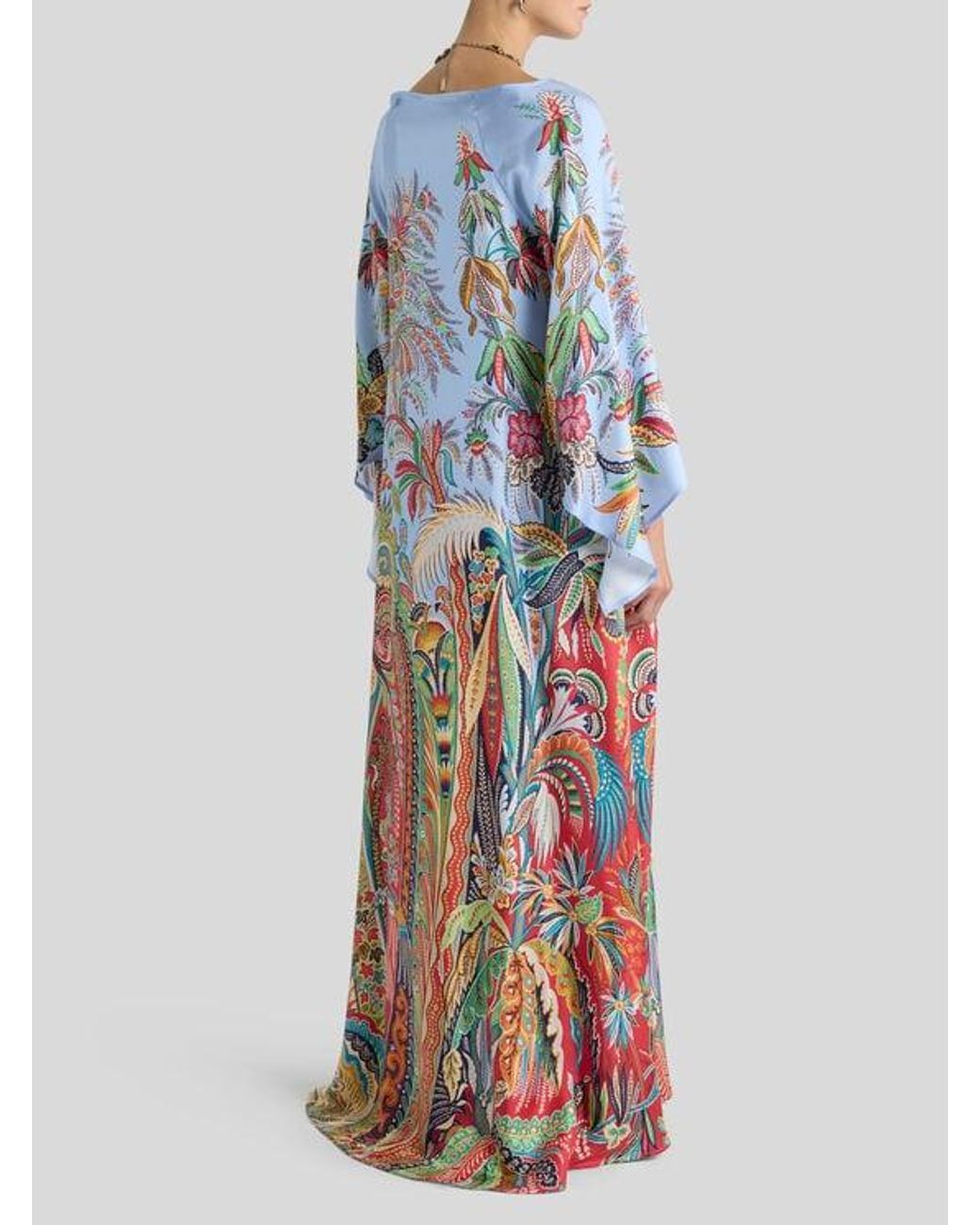 Etro White Long Twill Dress With Placed Paisley Foliage Print