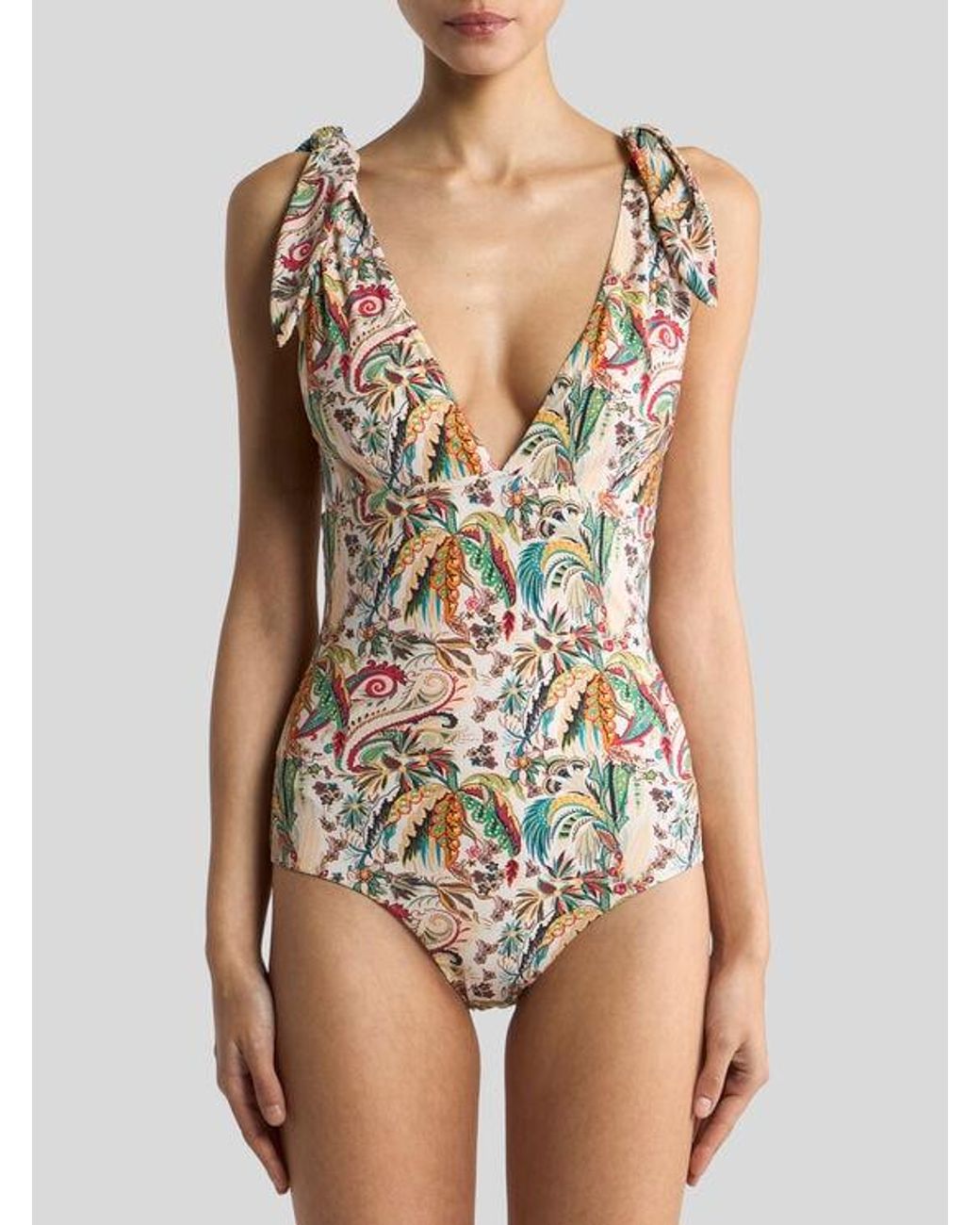 Etro White One-Piece Swimsuit With Paisley Foliage Motif