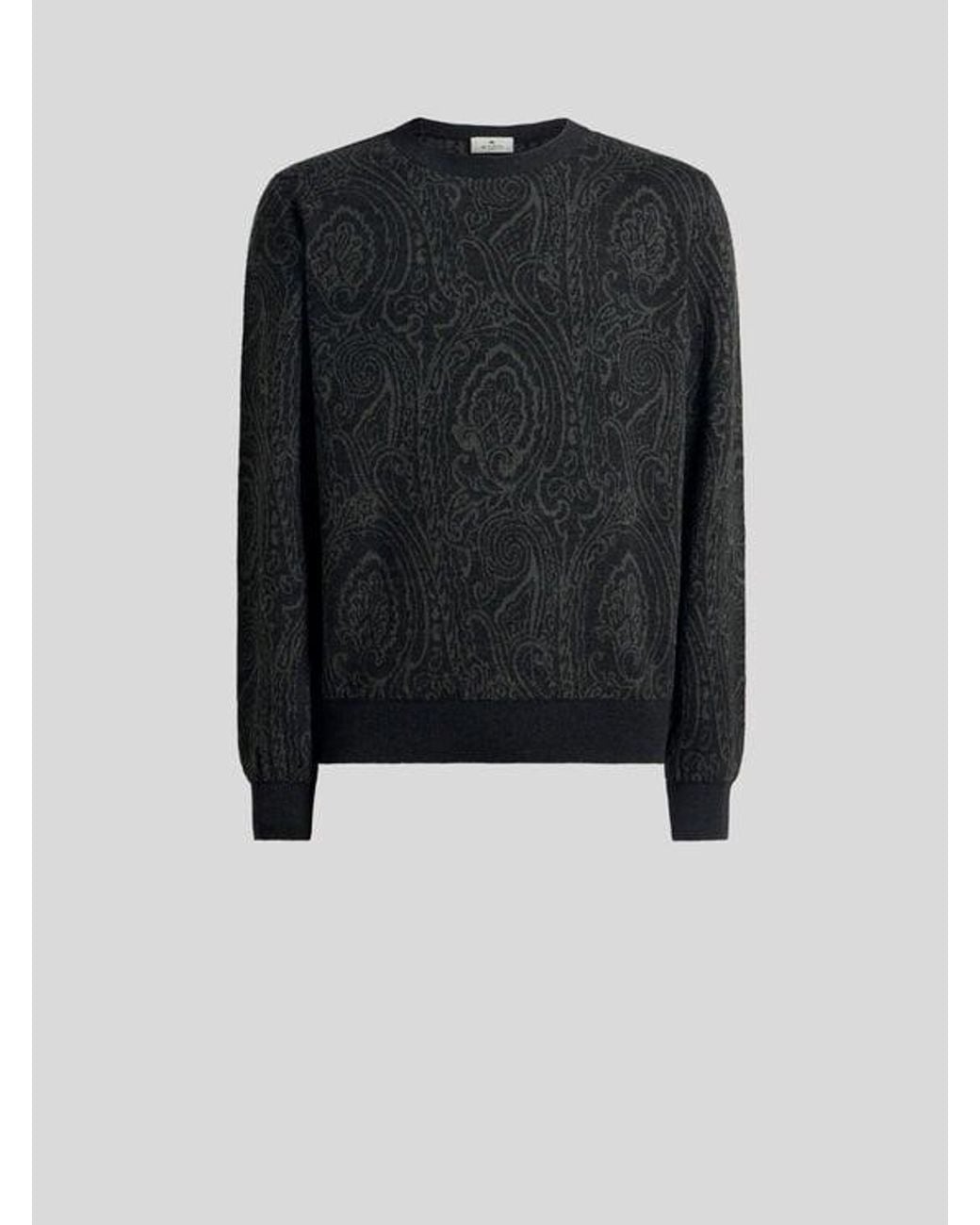 Etro Black Wool-Blend Jacquard Sweater With Arnica Motif for men