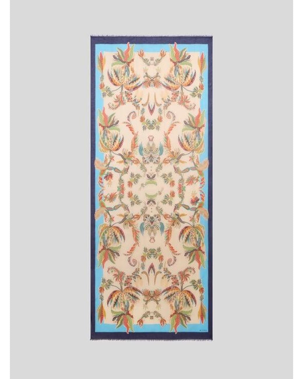 Etro Blue Modal And Cashmere Scarf With Paisley Foliage Motif