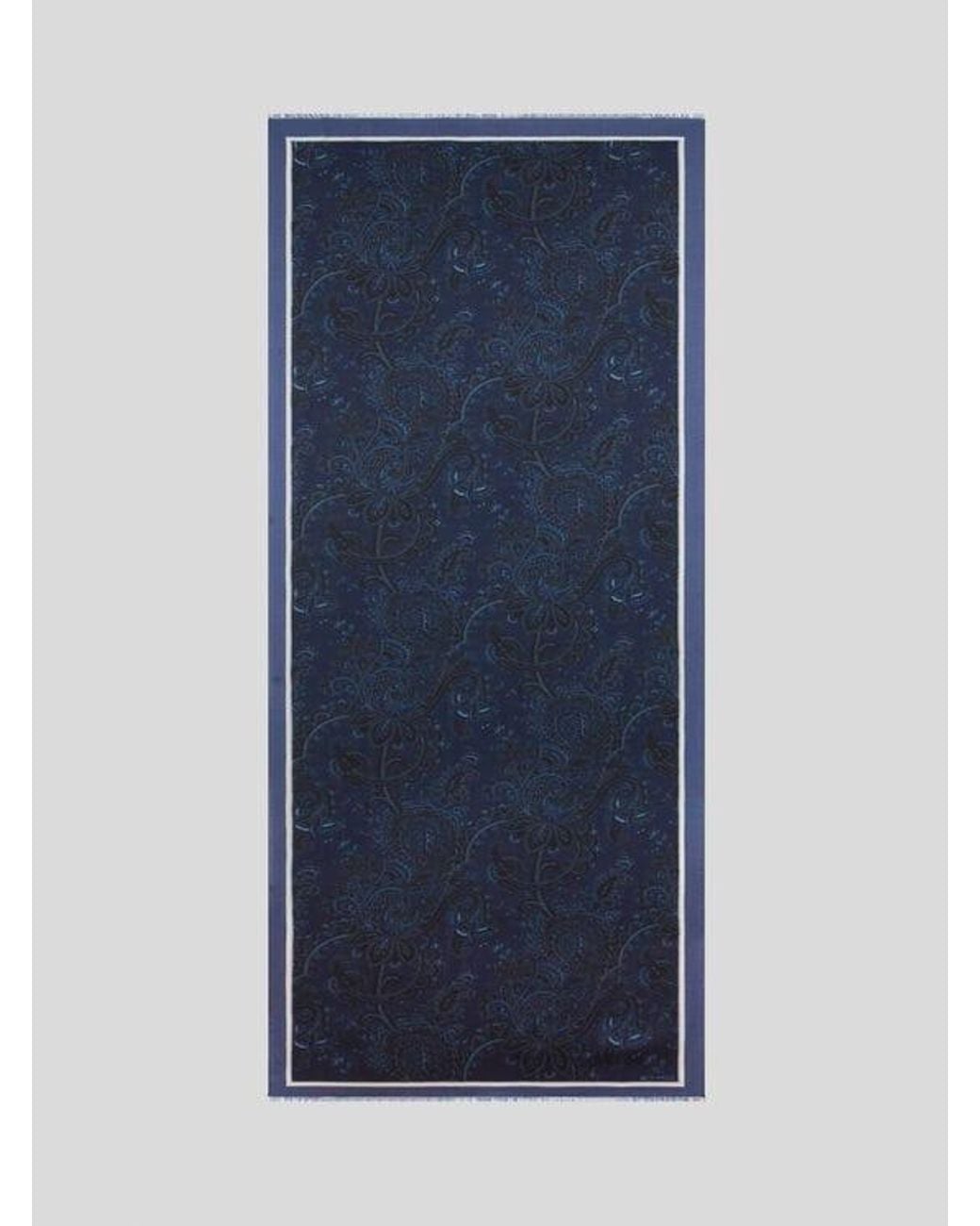 Etro Blue Cashmere-Blend Scarf With Floral Paisley Motif for men