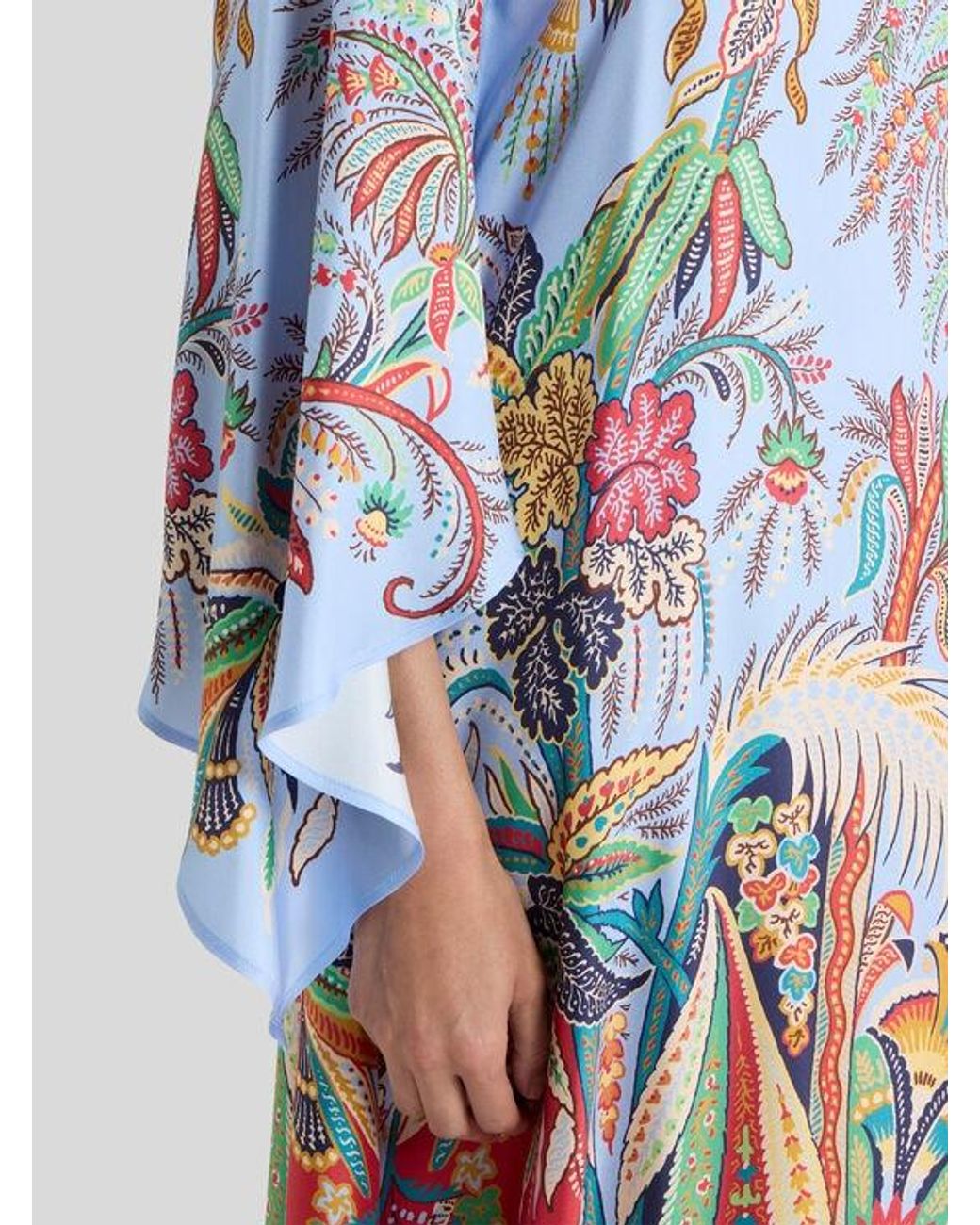 Etro White Long Twill Dress With Placed Paisley Foliage Print