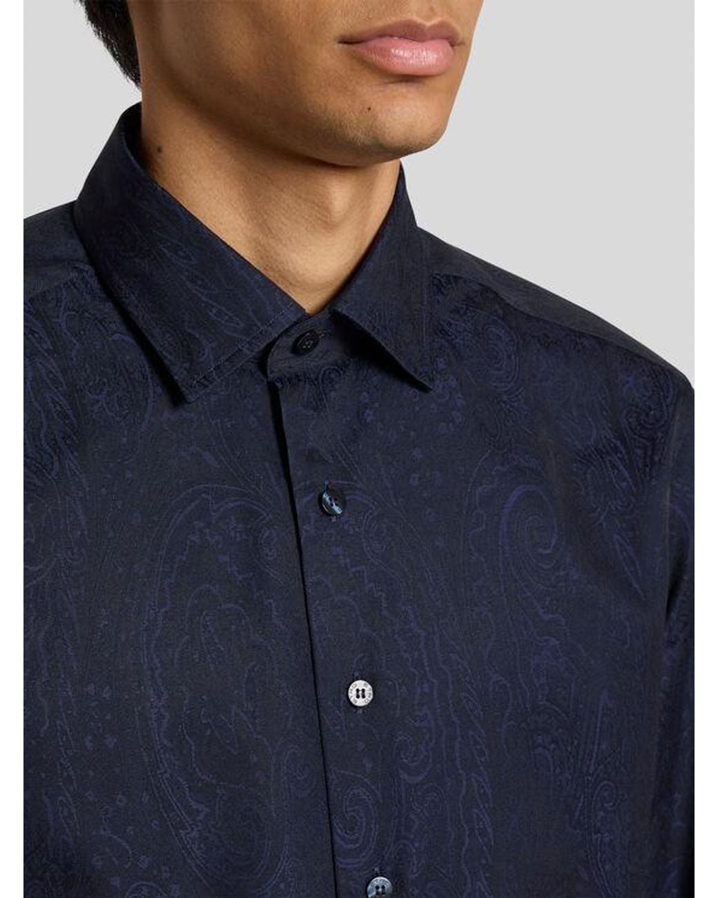Etro Blue Cotton Jacquard Shirt for men