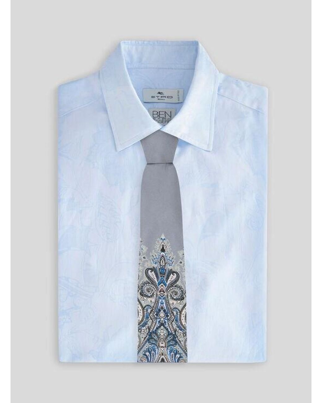 Etro Blue Silk Tie With Placed Floral Paisley Print for men