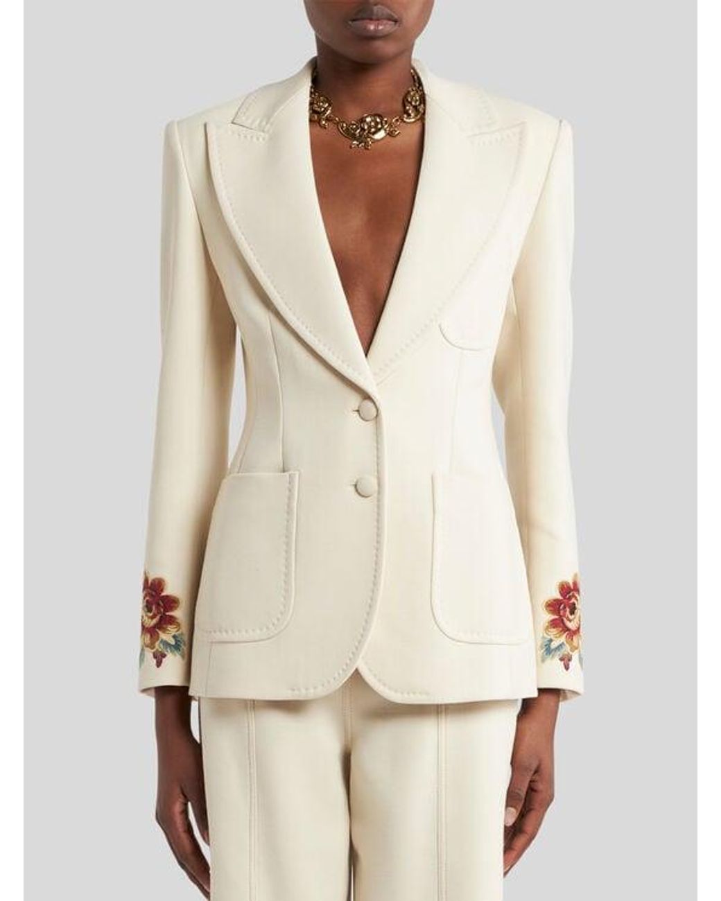 Etro White Cool Wool Jacket With Embroidery