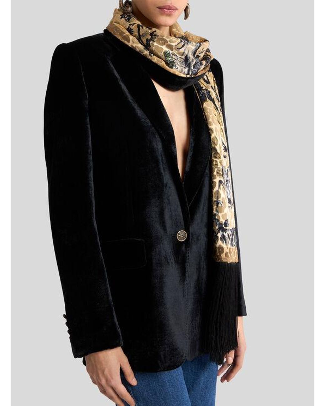 Etro Metallic Silk-Blend Velvet Scarf With Leopard Motif