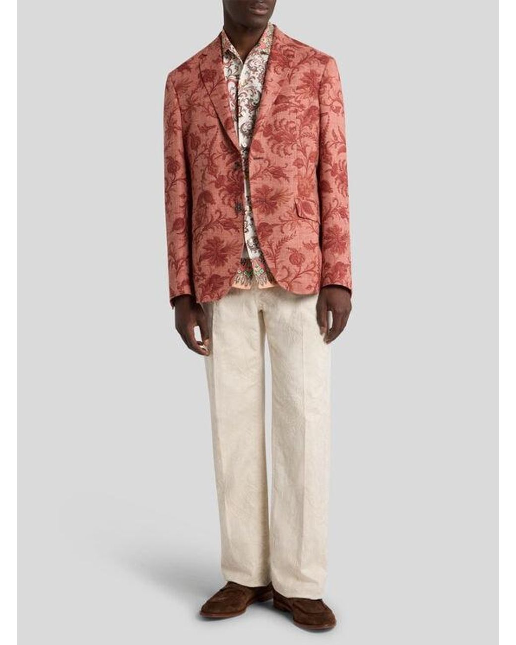 Etro Red Single-Breasted Wool-Blend Jacket With Floral Motif for men