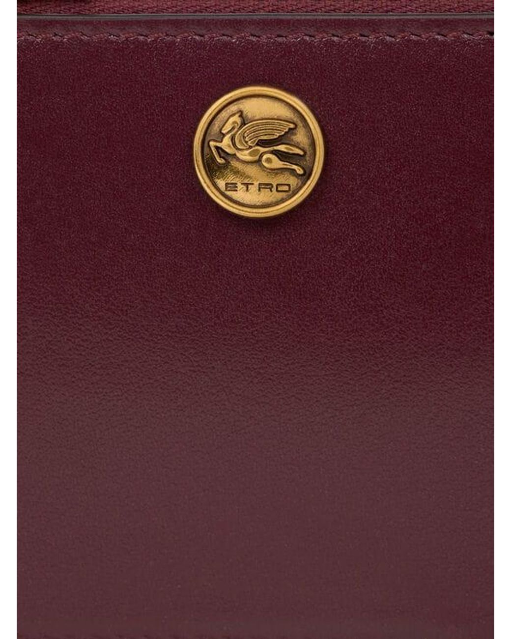Etro Purple Leather Card Holder With Pegaso Button
