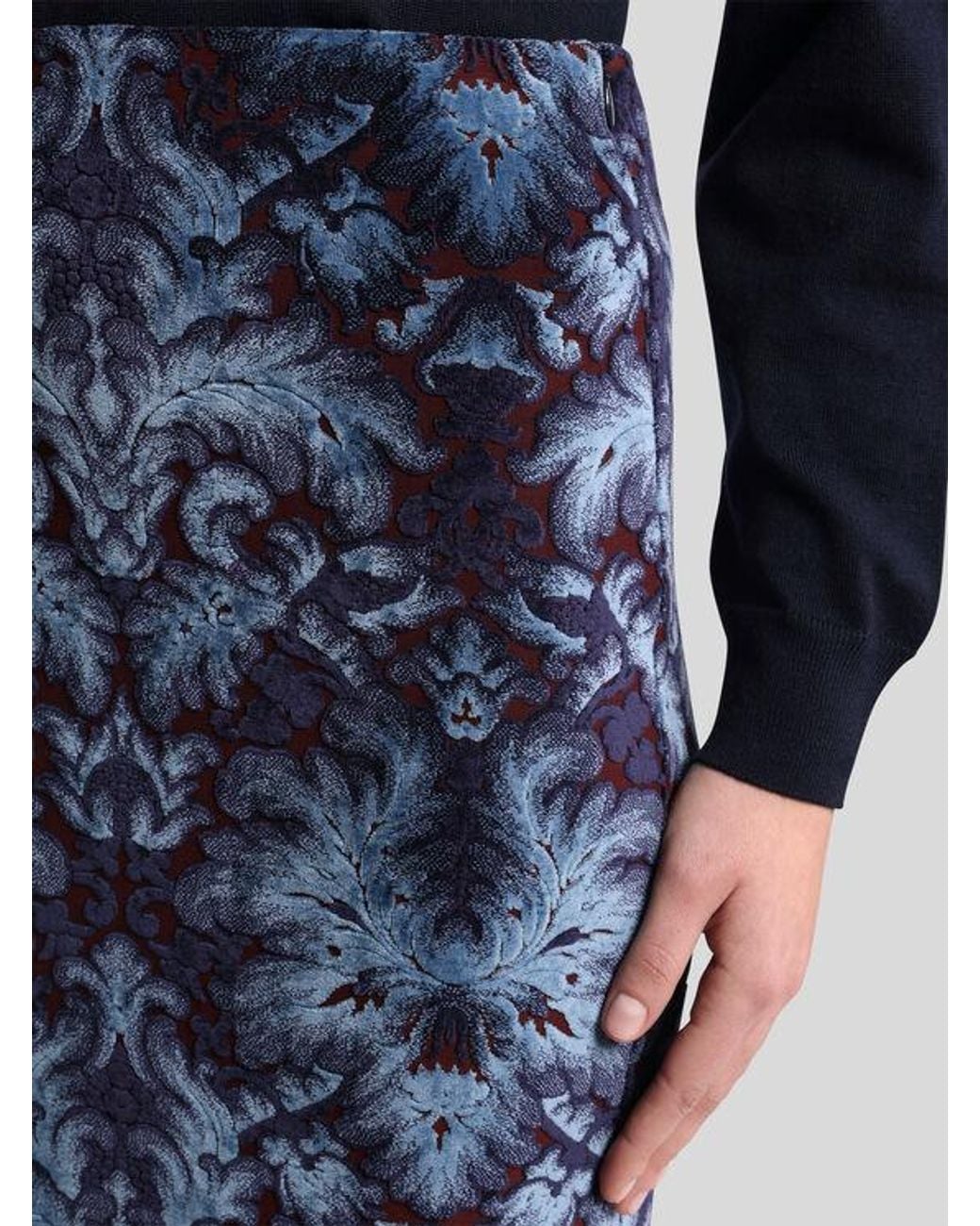 Etro Blue Chenille Jacquard Skirt