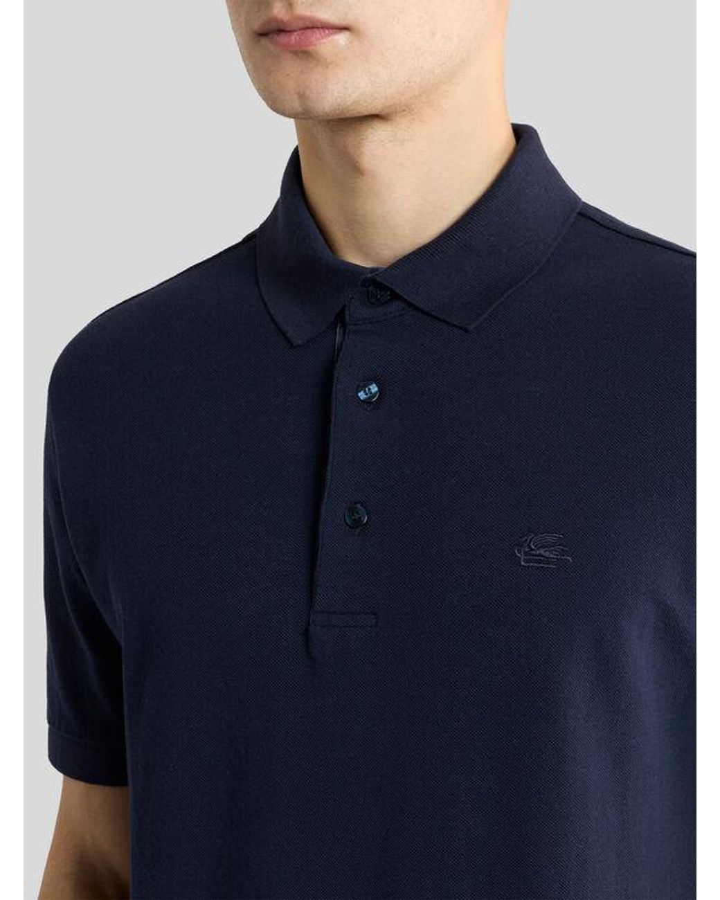 Etro Blue Plain-Coloured Cotton Polo Shirt With Printed Details for men
