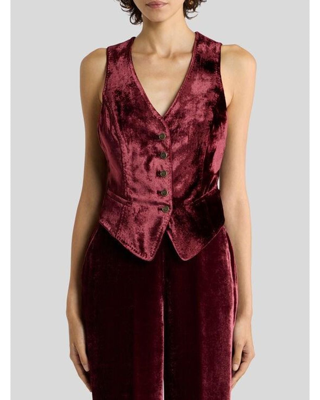 Etro Red Single-Breasted Velvet Waistcoat With Pegaso Buttons
