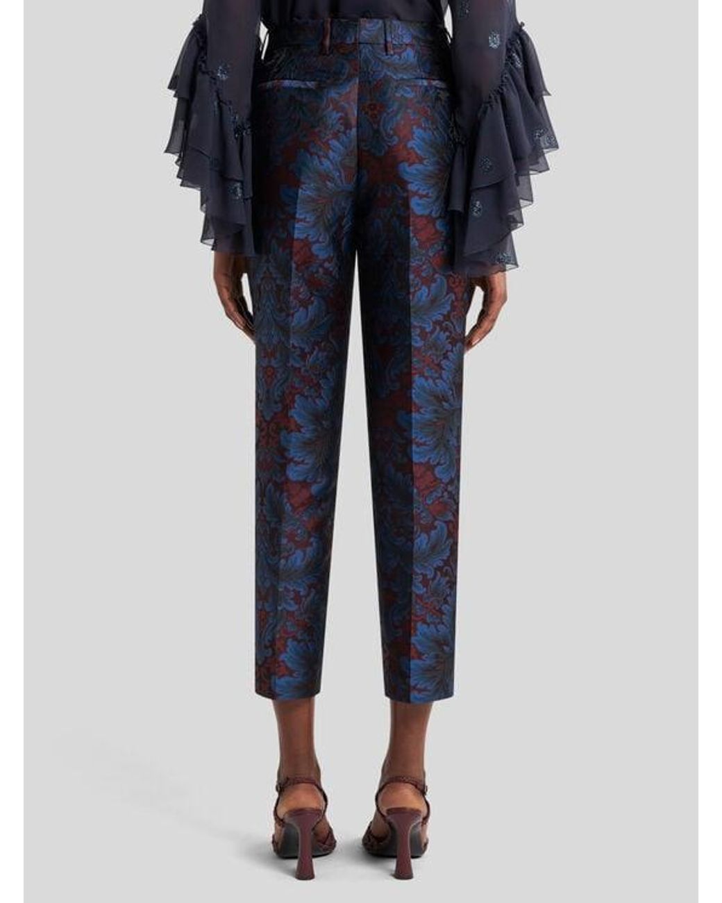 Etro Blue Silk-Blend Jacquard Cigarette Trousers