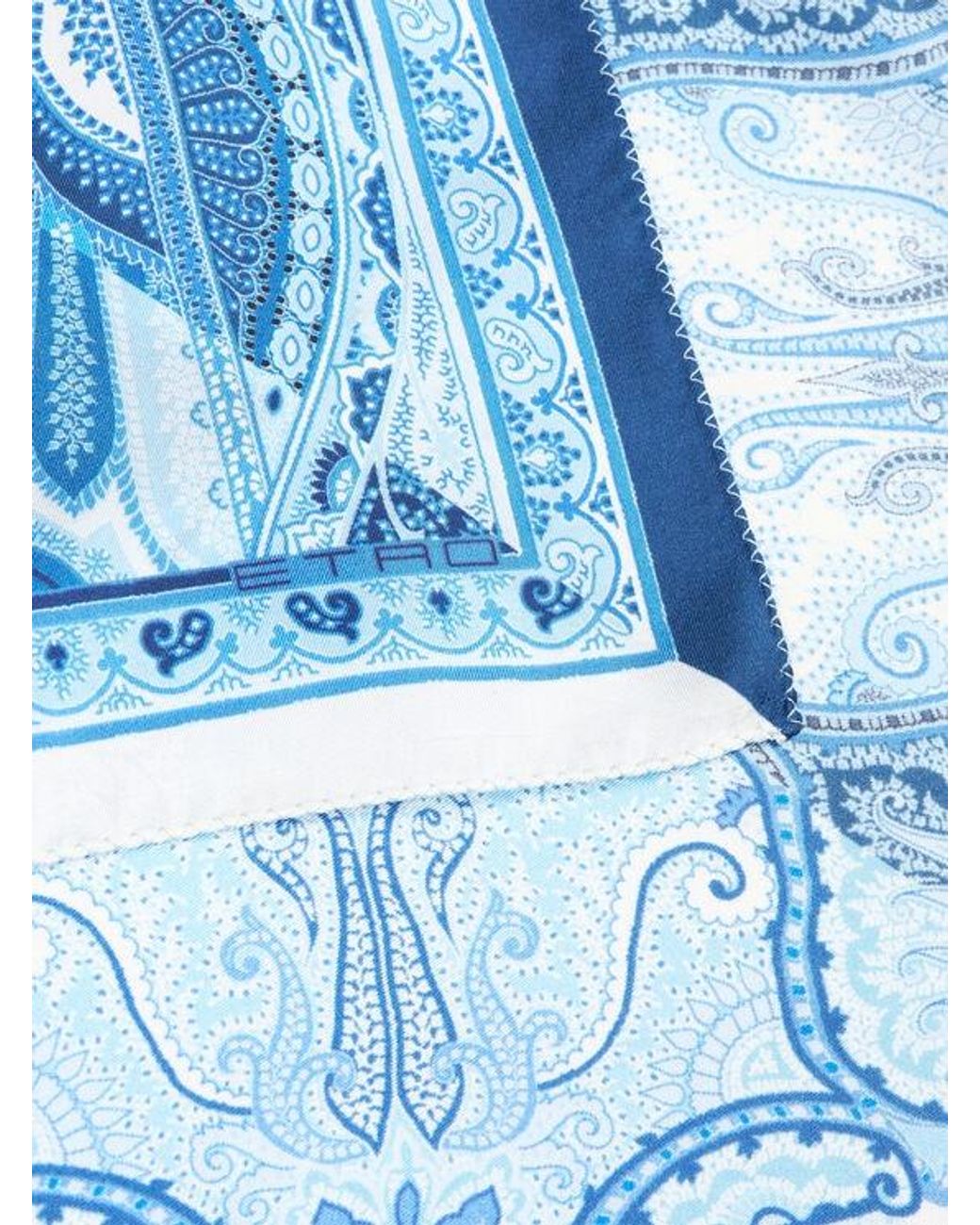 Etro Blue Printed Silk Pocket Square for men